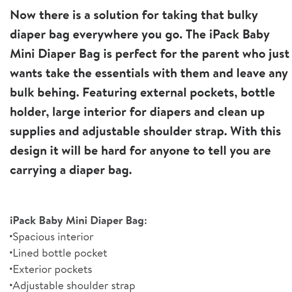 Ipack Baby Mini Diaper Bag With Changing Pad
